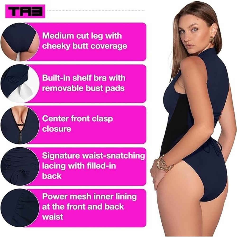 NEW TA3 Women's XS Sleeveless Surfy Shapewear One Piece Swimsuit Black Reg/Long - Picture 6 of 14